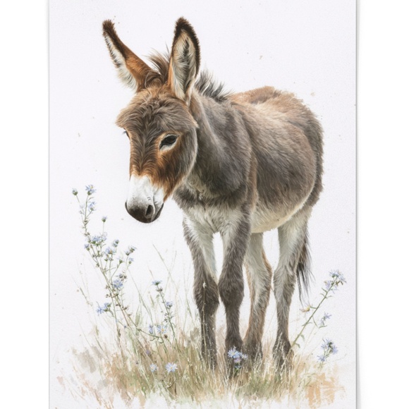 Watercolor Donkey Wall Art Print, Unframed - Charming Farmhouse Decor - Picture 3 of 6